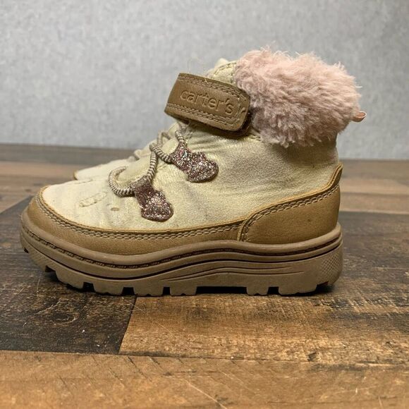 Carters Little Girls Size 7 Sarang Warm Winter Fashion Boots Tan Fur Booties - Picture 2 of 11